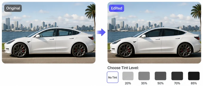 Window Tint before and after example